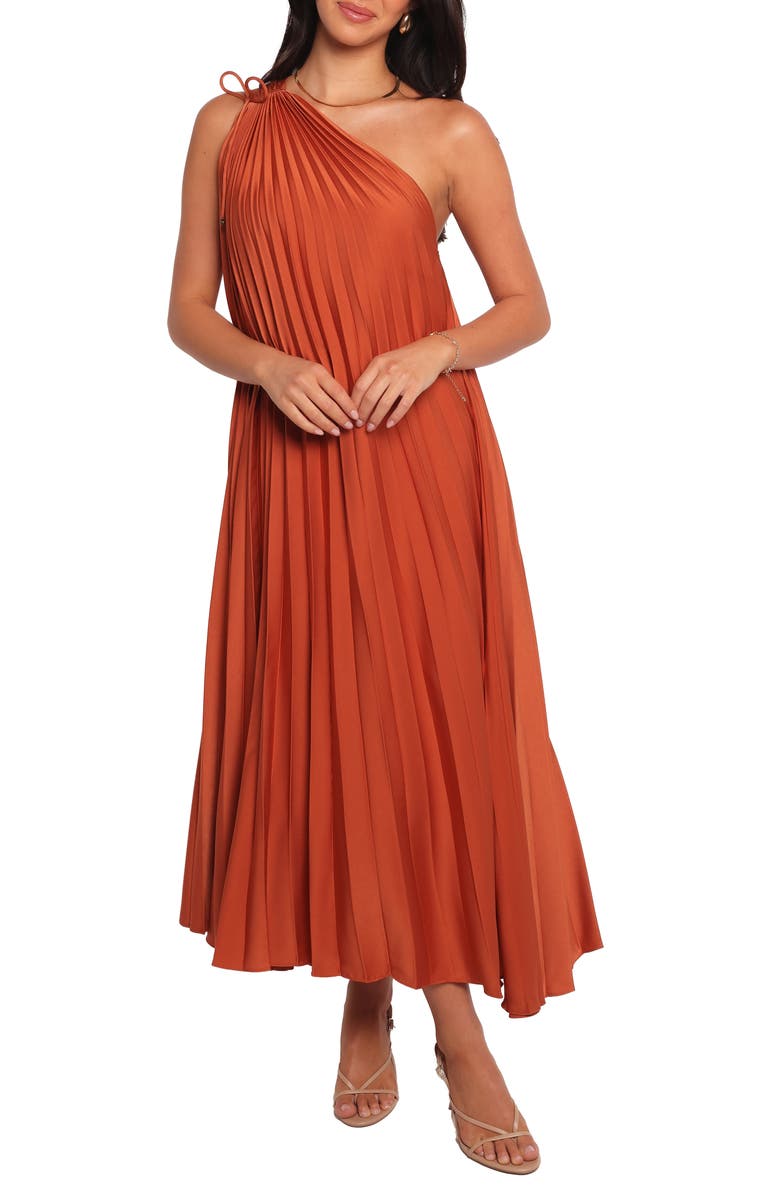 Petal & Pup Selena One-Shoulder Midi Dress, Main, color, Russet Bronze