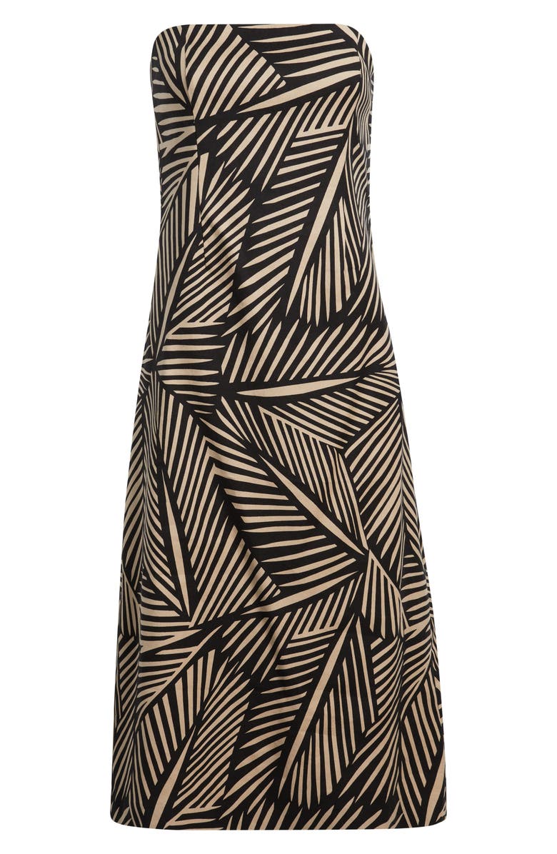 Nordstrom Strapless Linen Blend Midi Dress, Alternate, color, Black- Beige Palmed