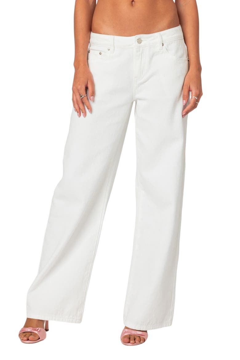 Bow Pocket Straight Leg Jeans, Main, color, WHITE