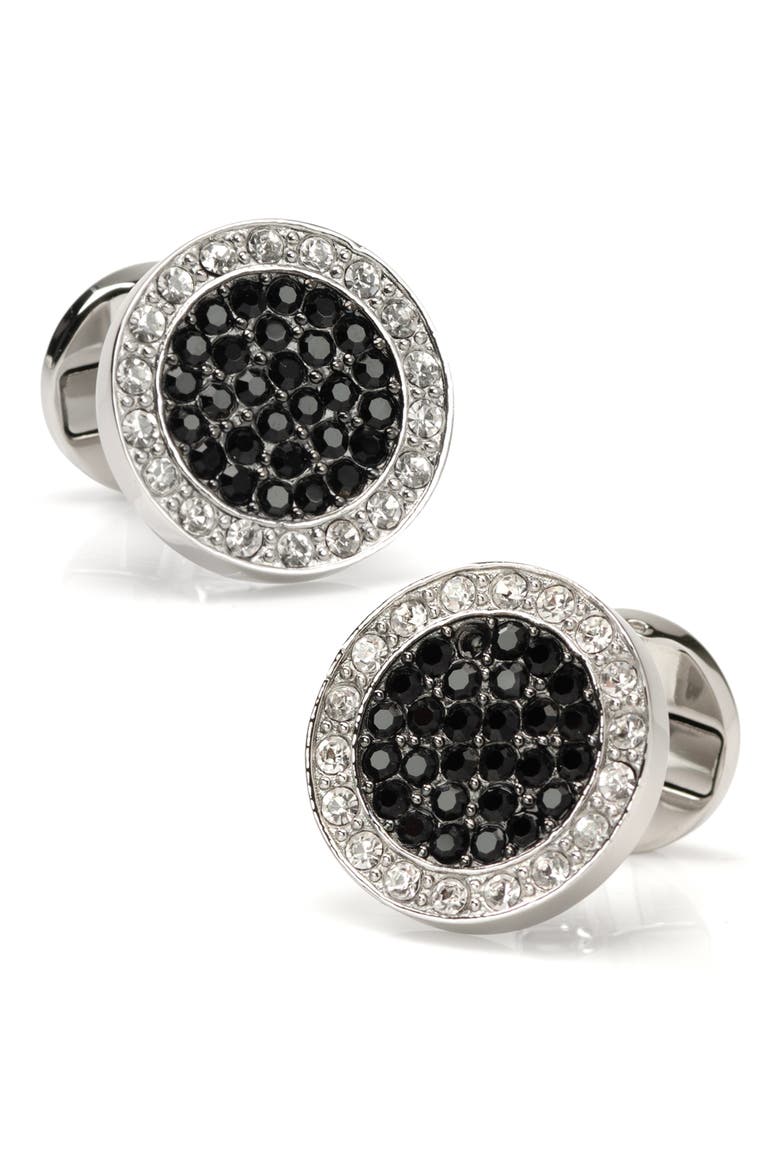 VDP White & Black Pave Crystals Cuff Links, Main, color, BLACK