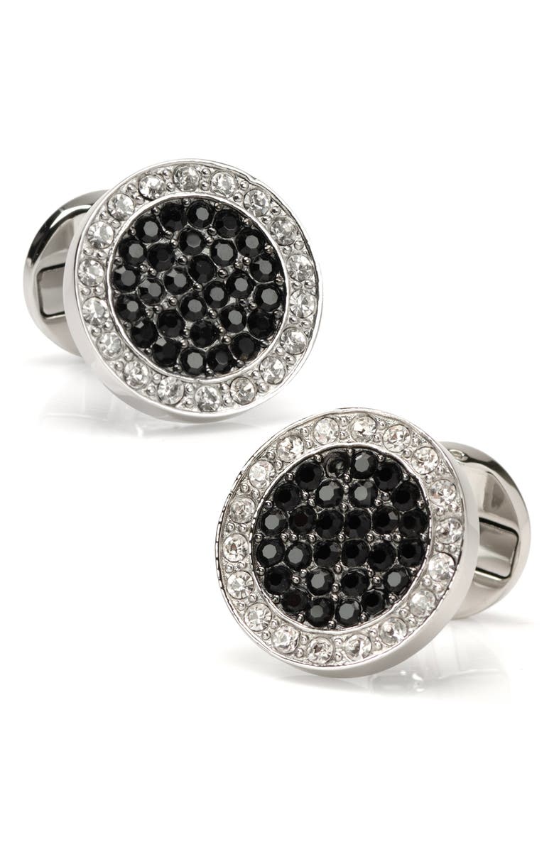 Cufflinks, Inc. VDP White & Black Pave Crystals Cuff Links, Main, color, Black