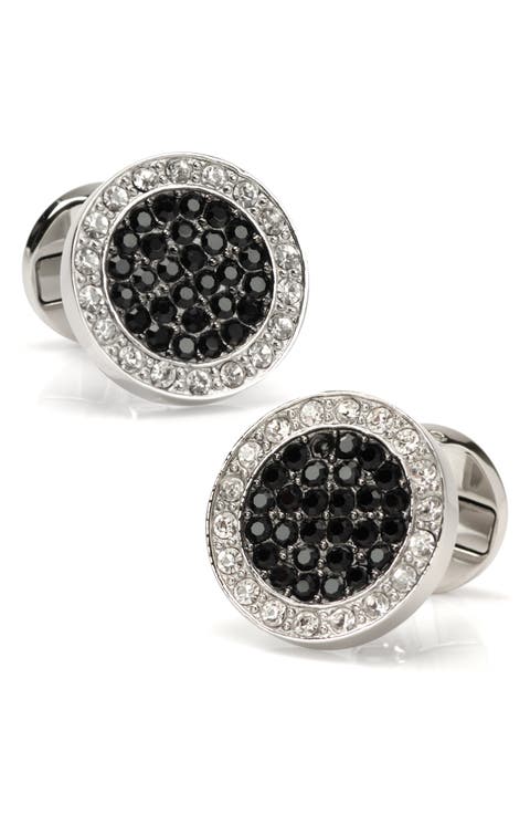 VDP White & Black Pave Crystals Cuff Links