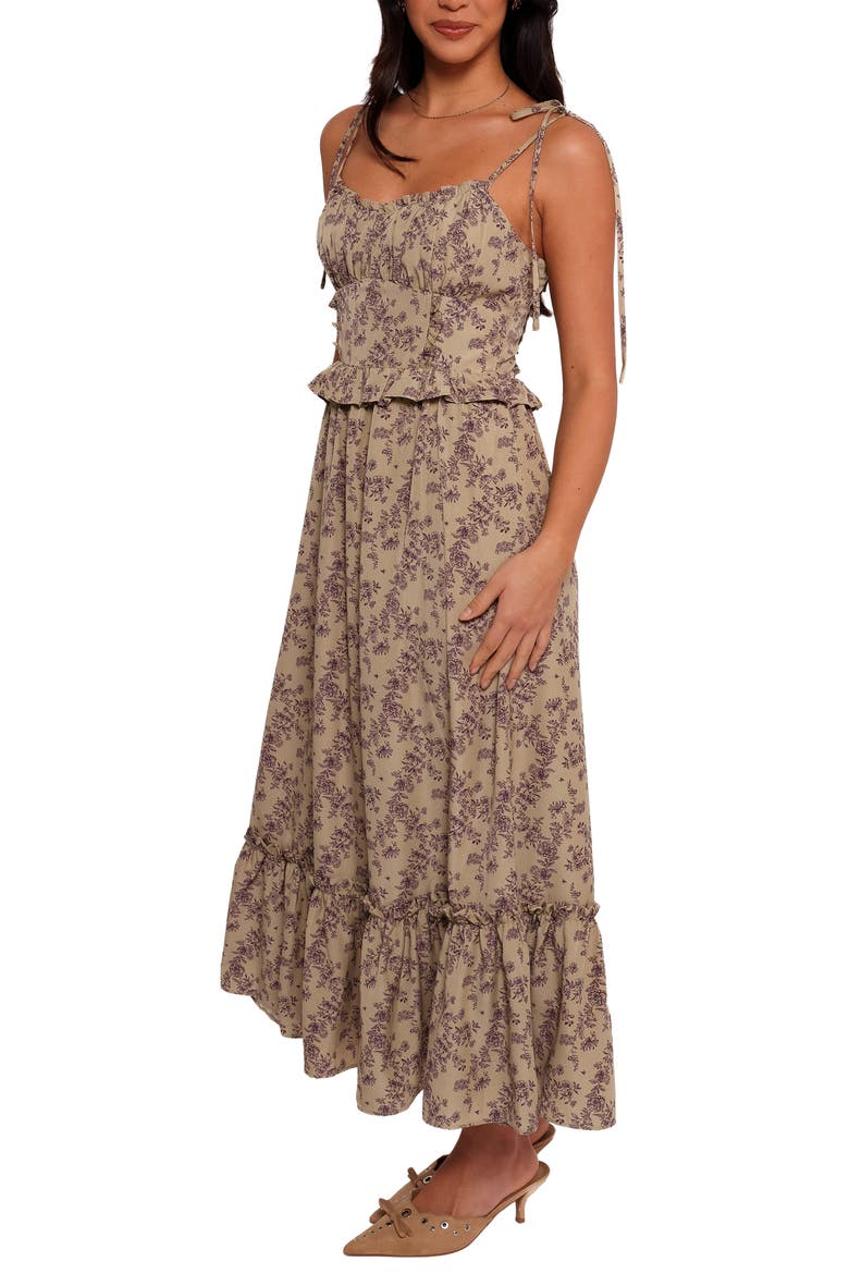 Karie Print Ruffle Hem Maxi Dress, Alternate, color, OLIVE/ DARK PURPLE