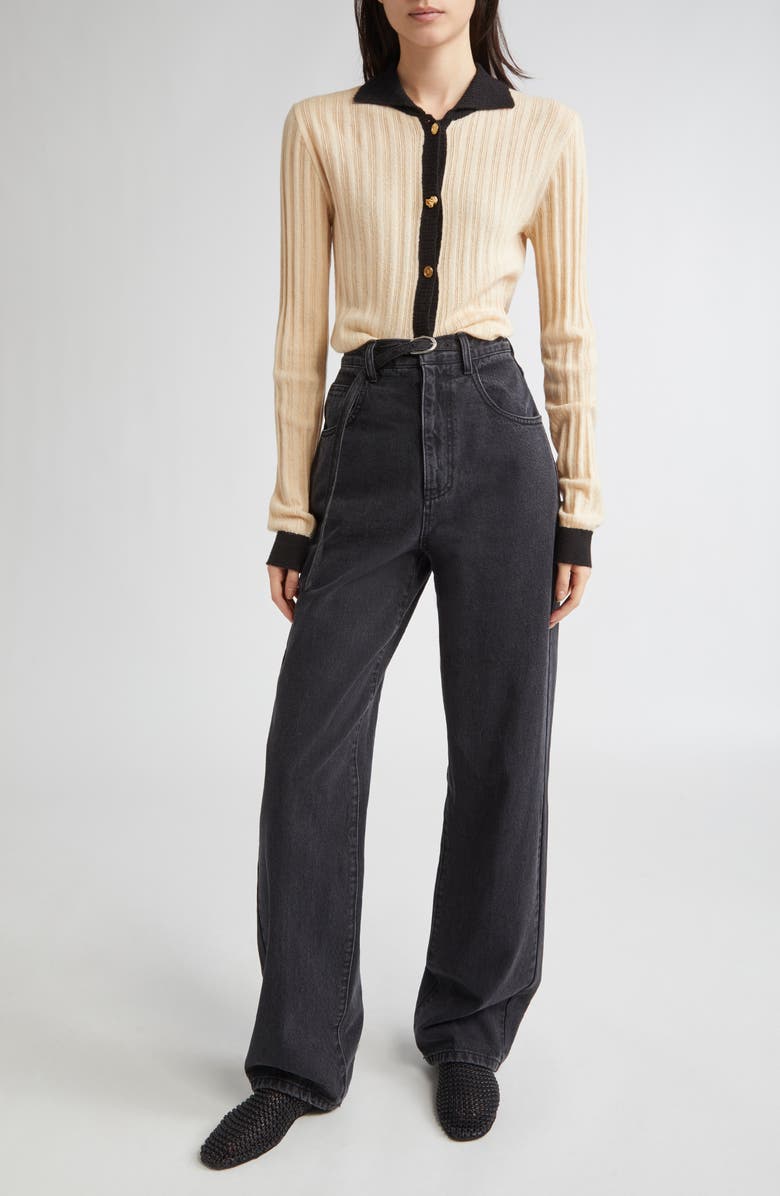 EENK Belted High Waist Staight Leg Jeans, Alternate, color, Denim Black