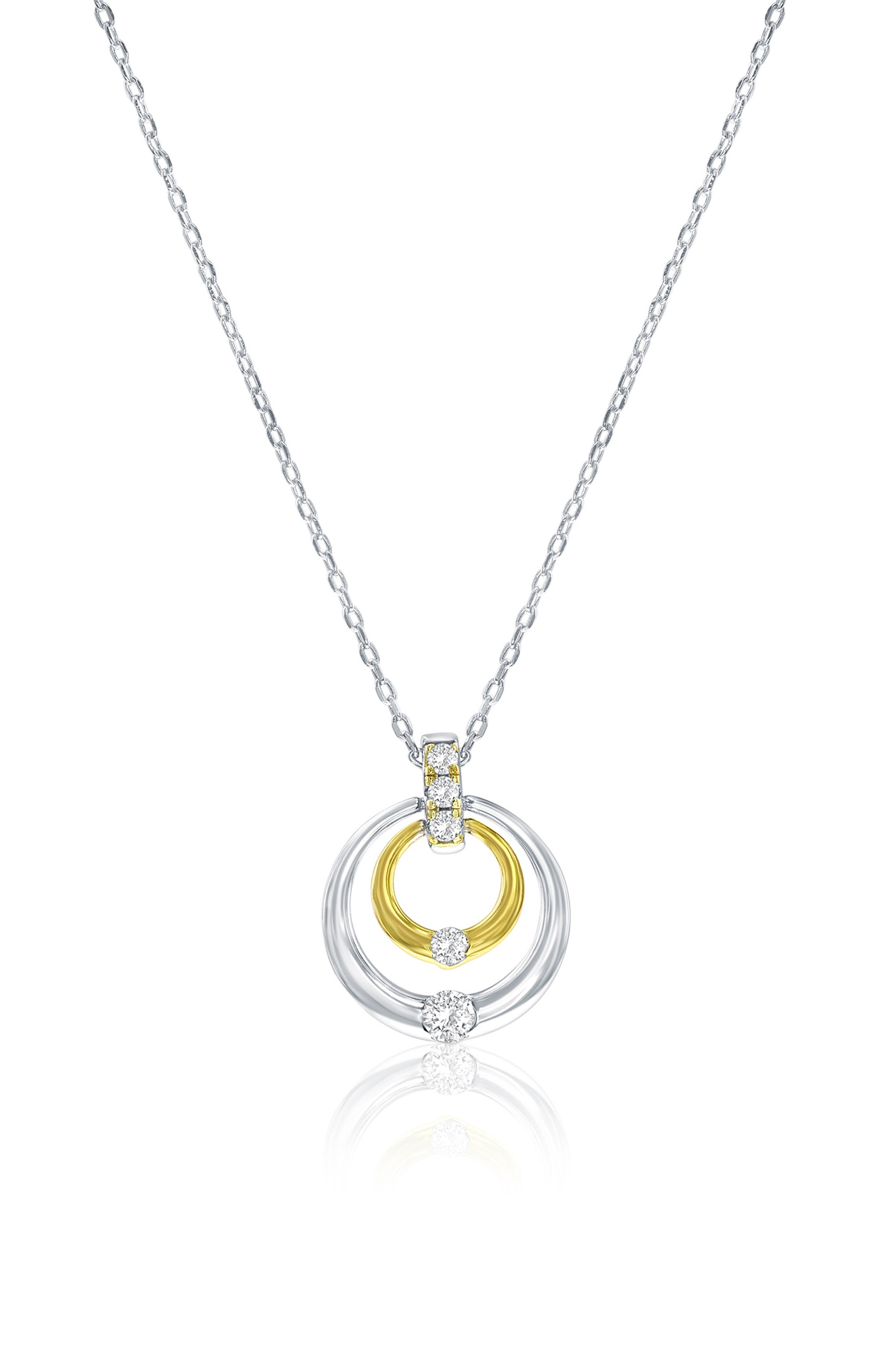 Two-Tone Circle Cubic Zirconia Pendant Necklace