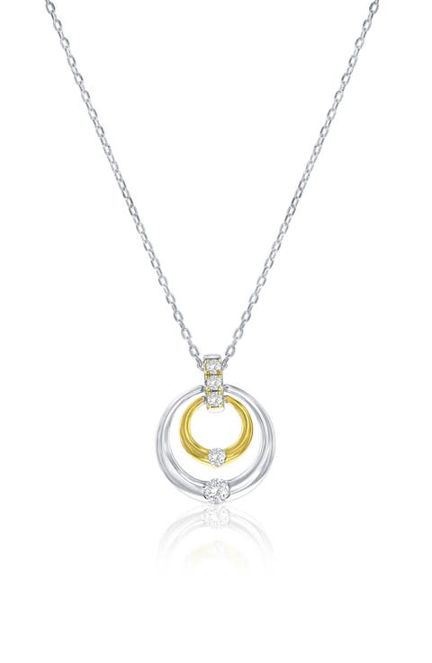 Two-Tone Circle Cubic Zirconia Pendant Necklace