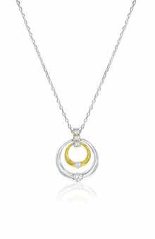 Two-Tone Circle Cubic Zirconia Pendant Necklace
