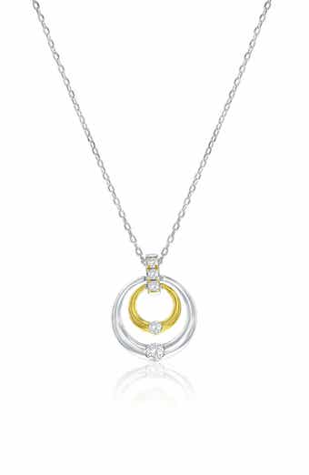 Two-Tone Circle Cubic Zirconia Pendant Necklace