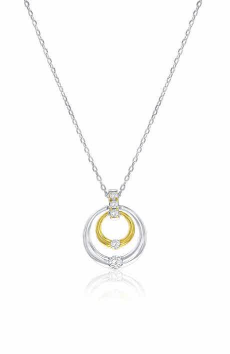 Two-Tone Circle Cubic Zirconia Pendant Necklace