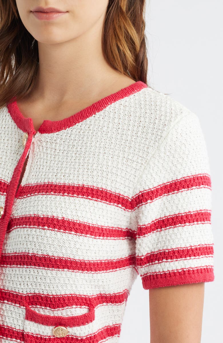 ZOE AND CLAIRE Stripe Mixed Media Cotton Dress, Alternate, color, Red