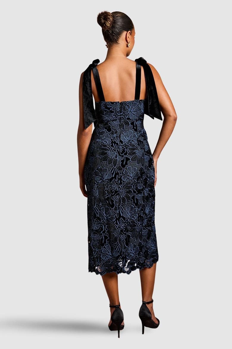 Petite Velvet Lace Tie Shoulder Dress, Alternate, color, Black
