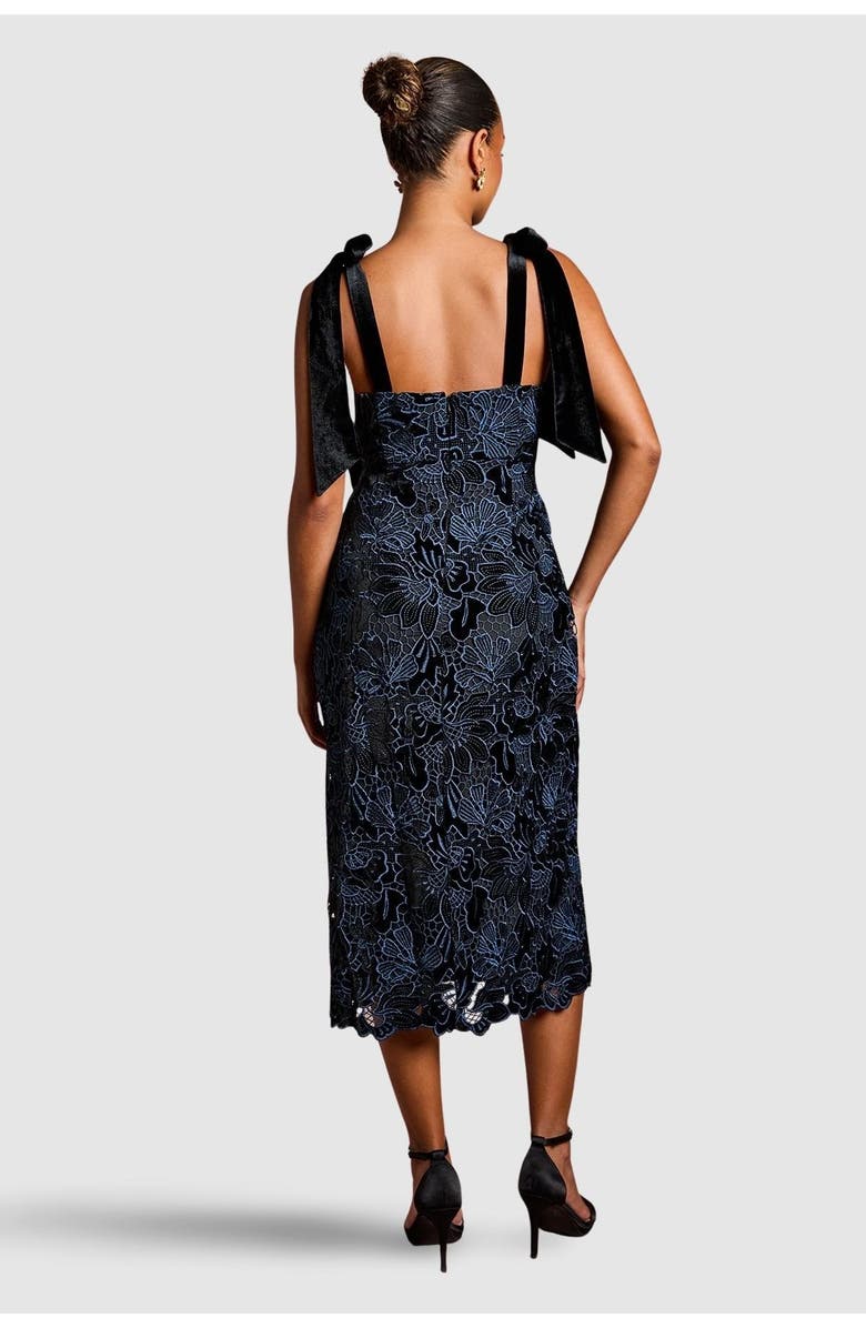 Coast Petite Velvet Lace Tie Shoulder Dress, Alternate, color, Black