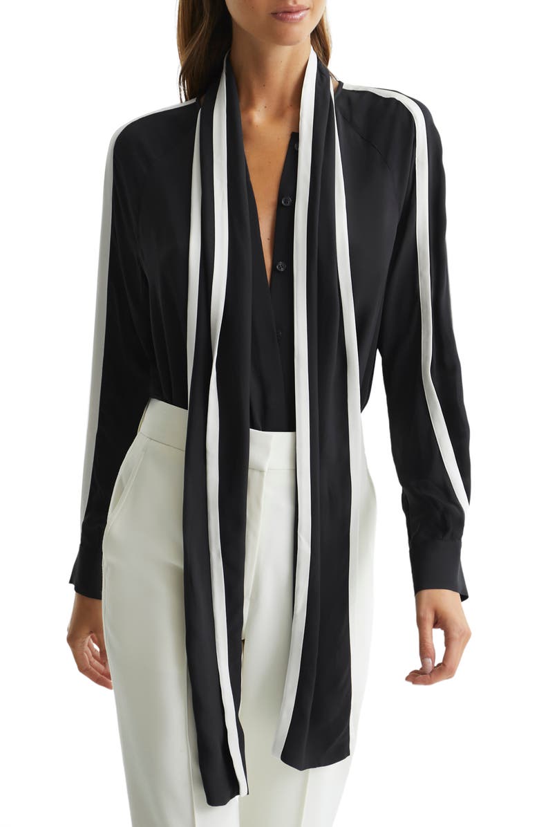 Reiss Drew Long Sleeve Blouse With Removable Neck Tie, Main, color,