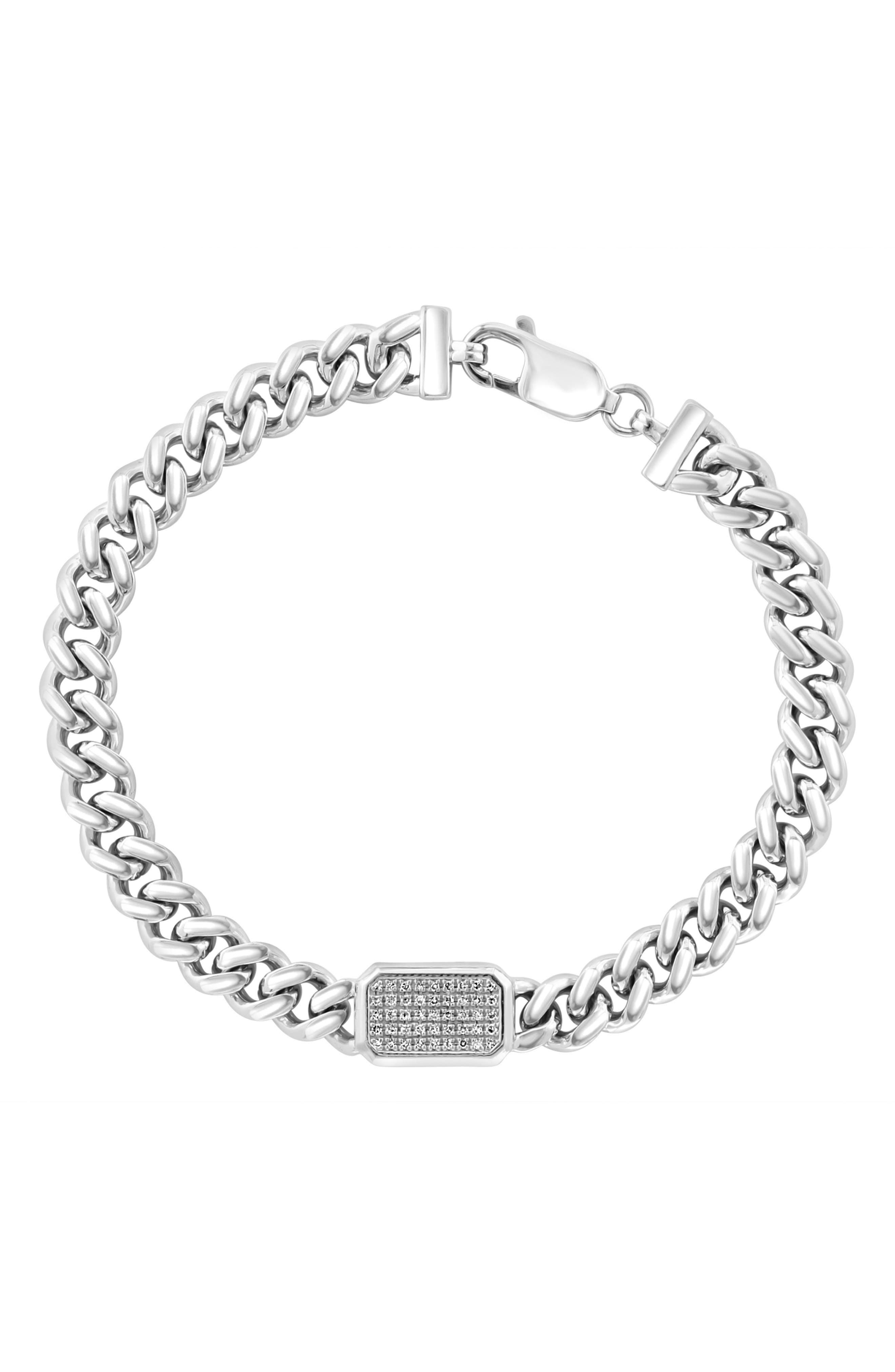 Sterling Silver Diamond Cuban Link Bracelet
