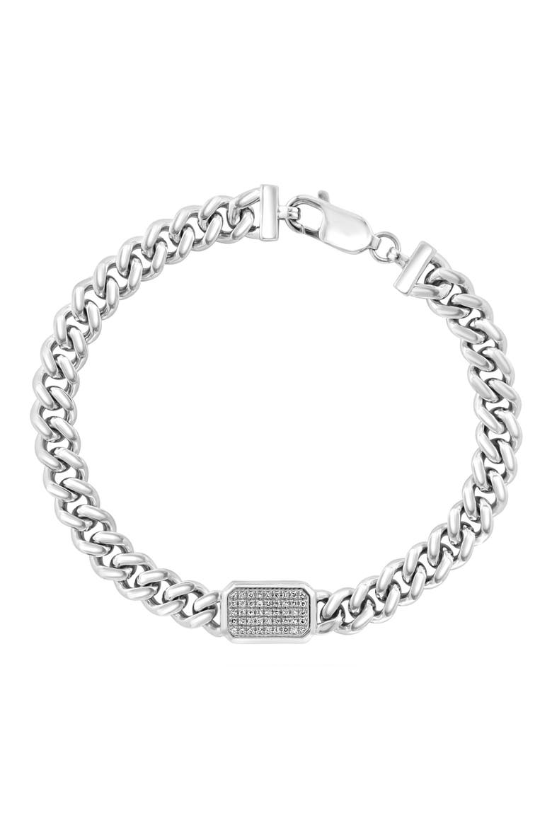 Sterling Silver Diamond Cuban Link Bracelet, Main, color, SILVER