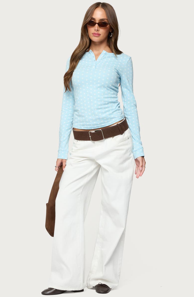 EDIKTED Keana Dot Crop Henley Top, Alternate, color, Light-Blue