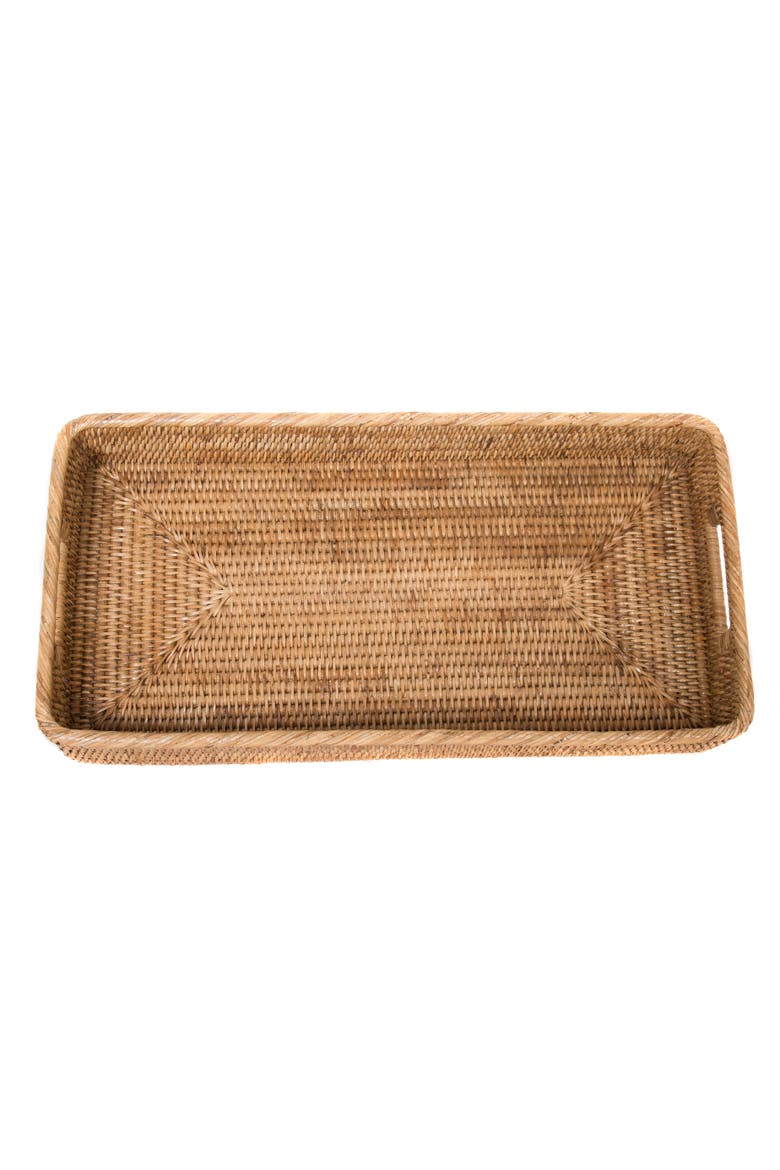 Artifacts Rattan Rectangular Tray with Rounded Corners, Alternate, color, Honey Brown