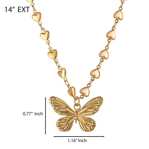 Jessica Simpson Heart Chain Butterfly Pendant Necklace In Gold