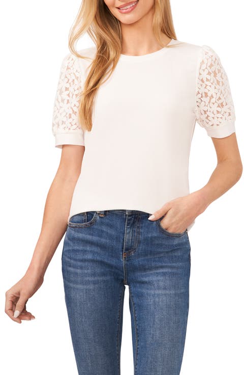 Lace Puff Sleeve Knit Top