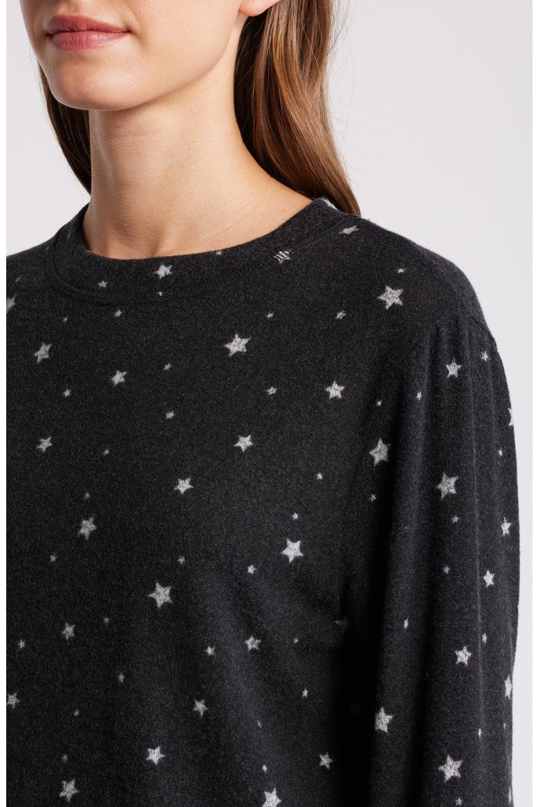 Star Print Long Sleeve Brushed Jersey Top, Alternate, color, BLACK/ GRAY