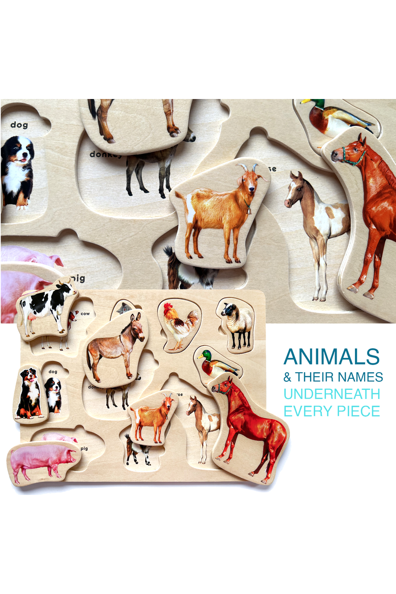 3xSET Montessori Wooden Puzzles for Toddlers, Alternate, color, Realistic animals