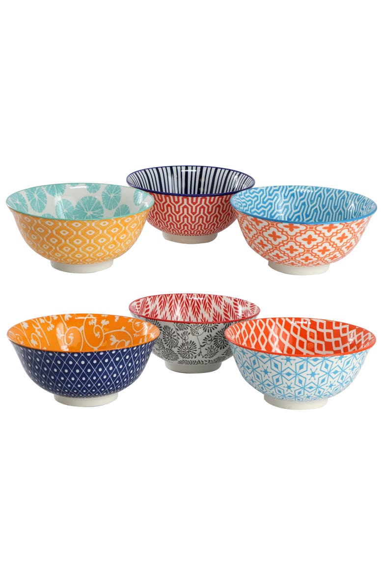 Roxey 6 Piece 20oz Porcelain Footed Bowl Set, Alternate, color, Multi