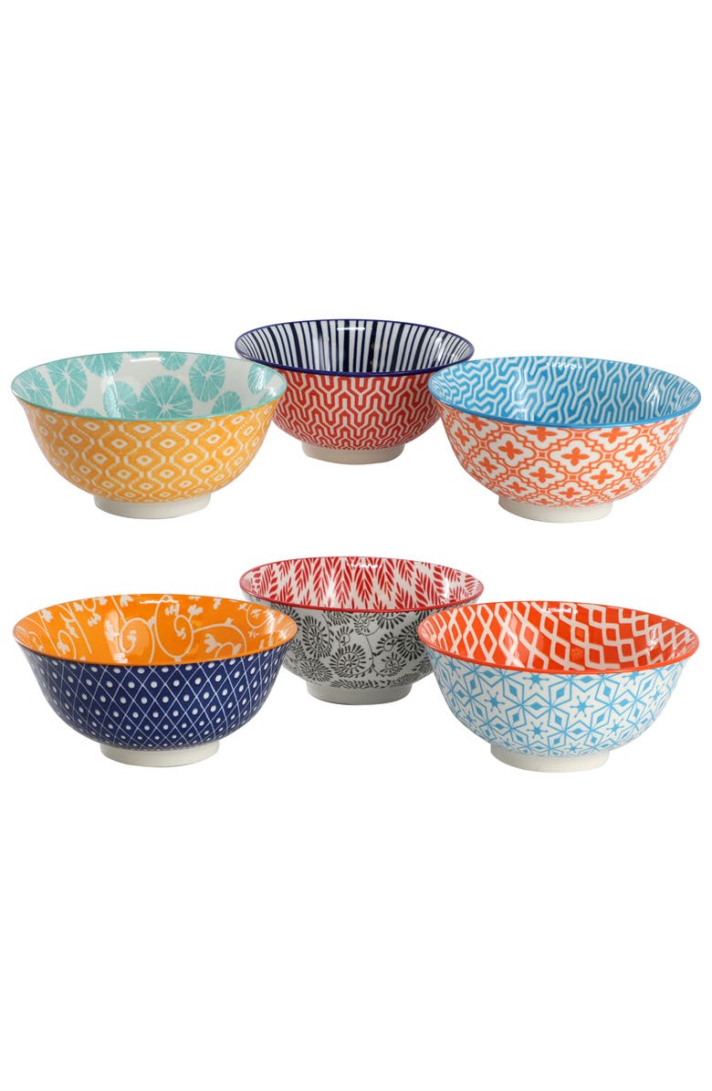 Elama Roxey 6 Piece Assorted Design 20oz Porcelain Footed Bowl Set color, Alternate, color, Multi