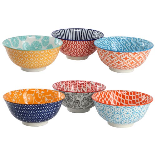 Elama Roxey 6 Piece Assorted Design 20oz Porcelain Footed Bowl Set Color In Multi
