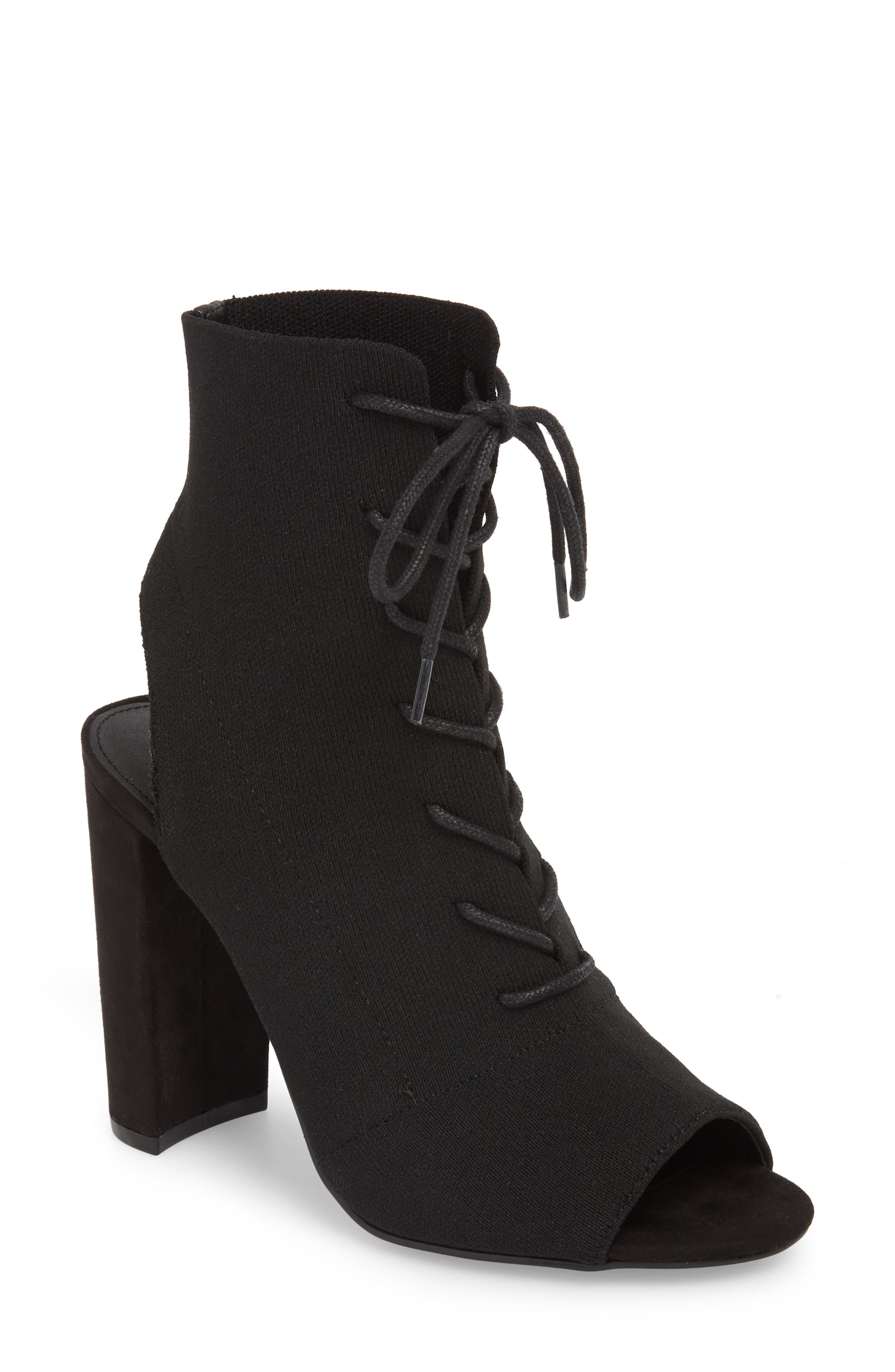 Capture Lace-Up Sock Bootie, Main, color, BLACK