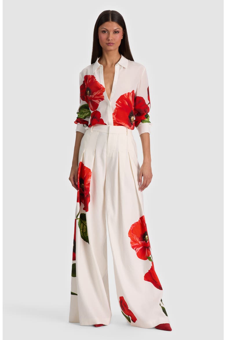 Willa Floral Print Silk Button-Up Shirt, Alternate, color, SUMMER POPPY