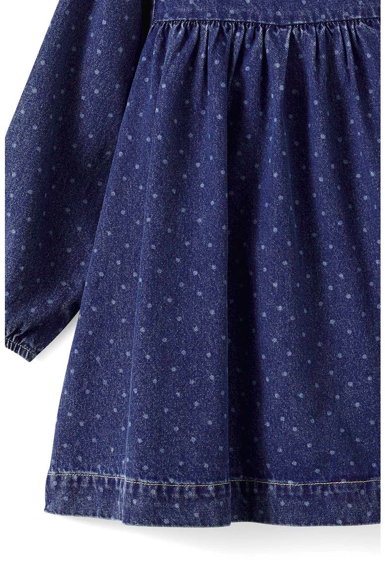 Kid's Long Sleeve Denim Yoke Dress, Alternate, color, Portsea Dark Blue Spots