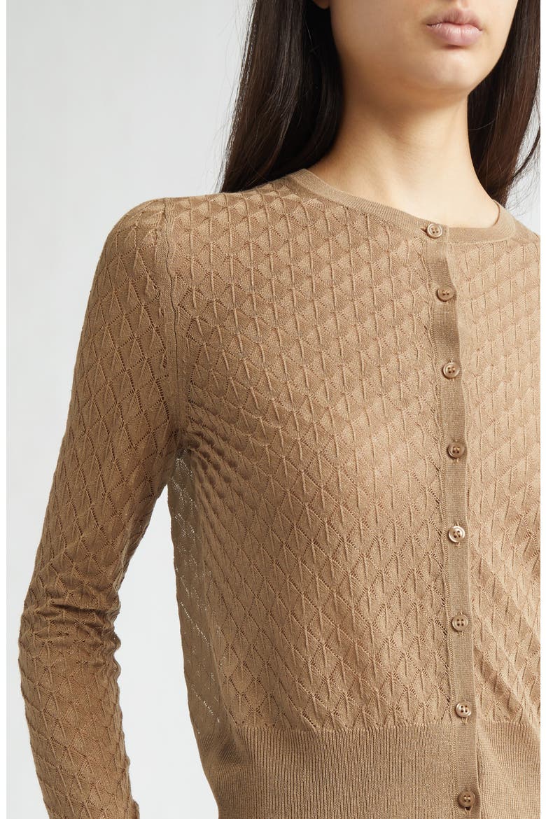 Crop Pointelle Cardigan, Alternate, color, MOCHA