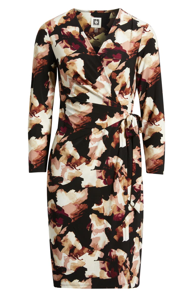 Anne Klein Abstract Print Wrap Dress, Alternate, color, Anne Black Multi