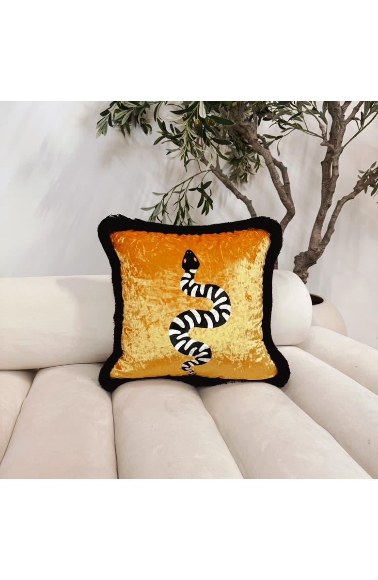 VILLA ABURI Serpiente Crushed Velvet Throw Pillow, Alternate, color, Saffron