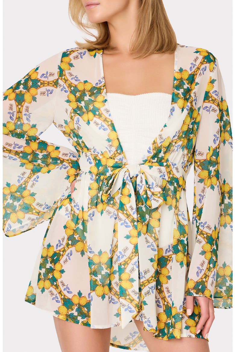 Jessie Lemon Tile Long Sleeve Cover-Up, Alternate, color, WHITE MULTI