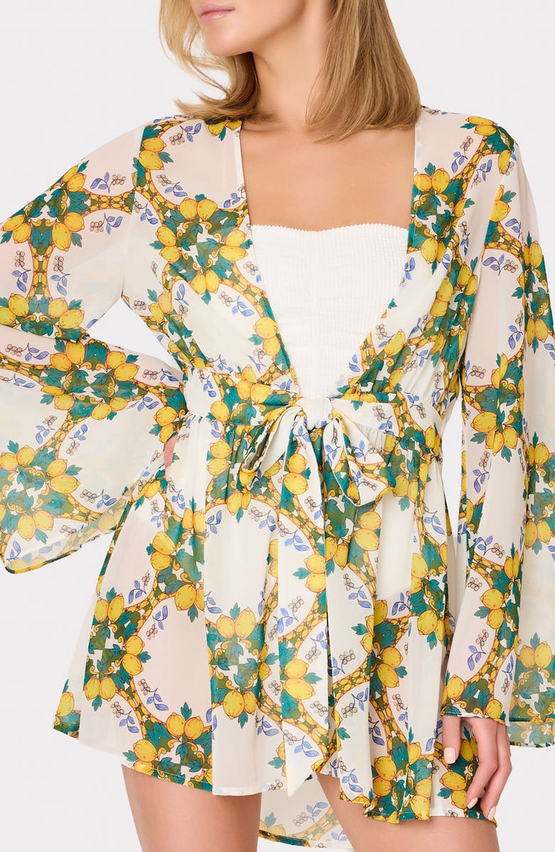 Milly Jessie Lemon Tile Long Sleeve Cover-Up, Alternate, color, White Multi