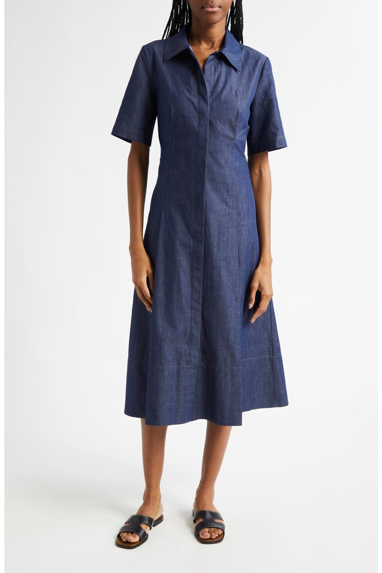 Fit & Flare Denim Shirtdress, Main, color, DEEP INDIGO