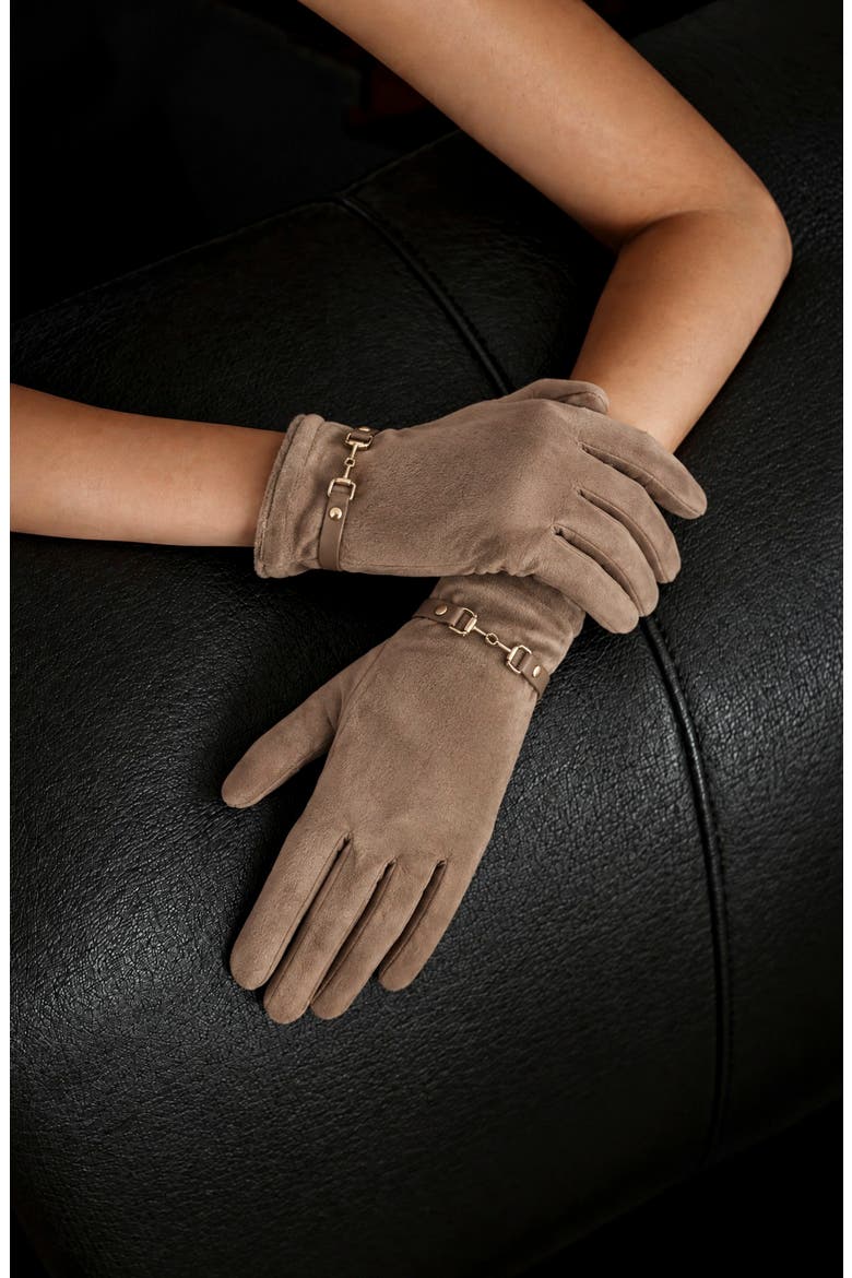 Jodie Faux Fur Gloves with Buckle, Alternate, color, CAMEL