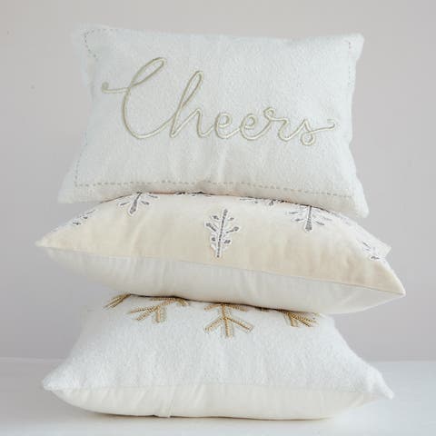 Embroidered Cheers Lumbar Pillow in Cotton Blend