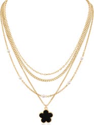JARDIN Faux Pearl & Clover Pendant Layered Necklace