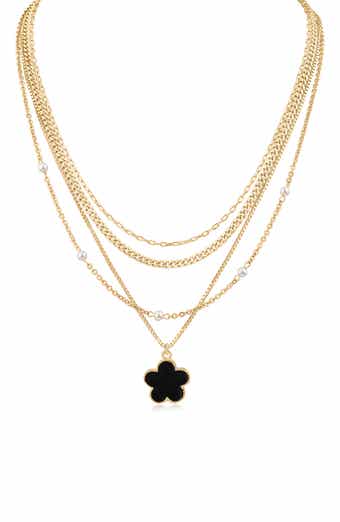 JARDIN Faux Pearl & Clover Pendant Layered Necklace