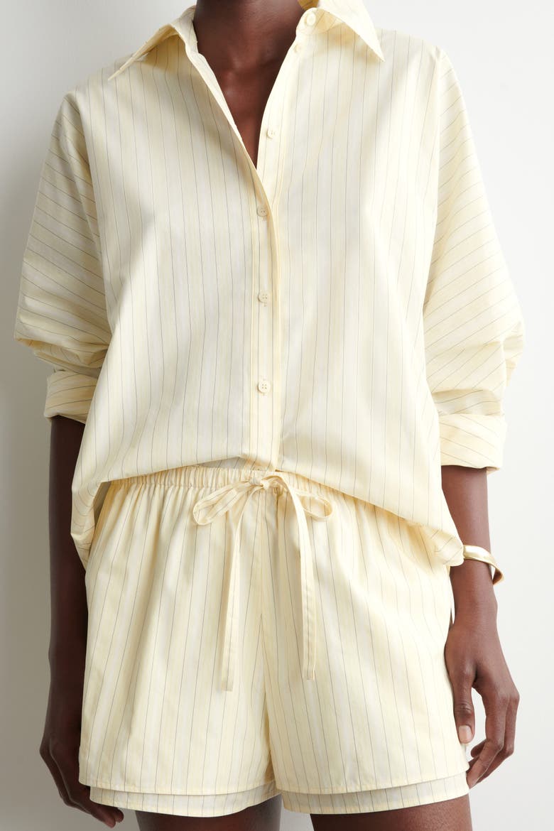 Layered Drawstring Cotton-poplin Shorts, Alternate, color, YELLOW / STRIPED