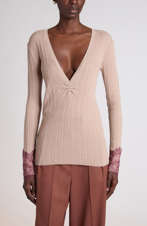 Lace Trim Cashmere Sweater