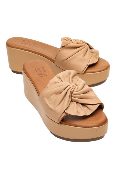 Syndra Bow Wedge Leather Sandal