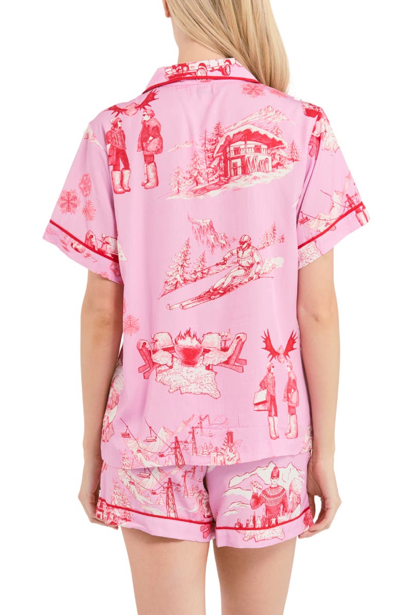 Katie Kime Après Ski Toile Pajama Shorts Set, Alternate, color, Lilac Cranberry