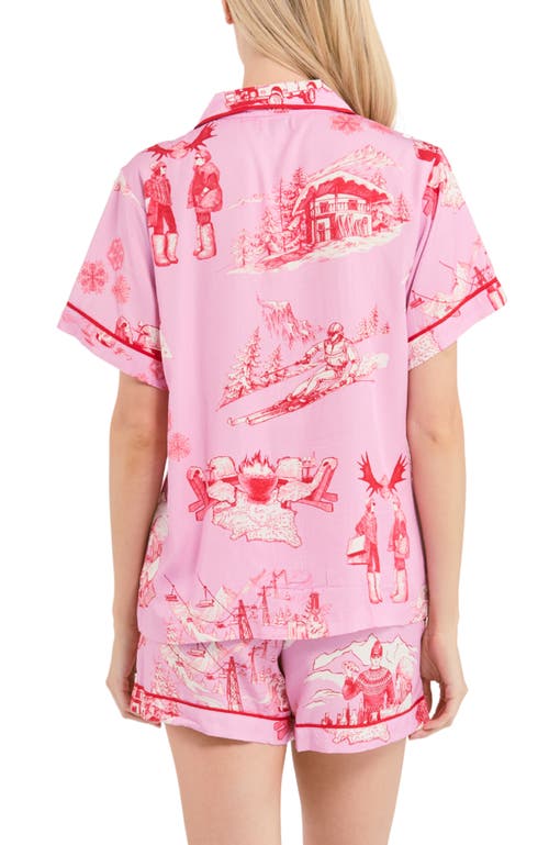 Katie Kime Après Ski Toile Pajama Shorts Set In Pink