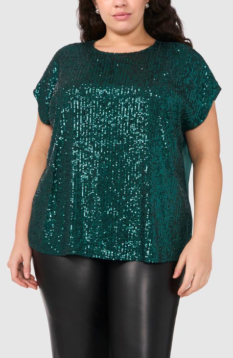 Green sequin top plus size online