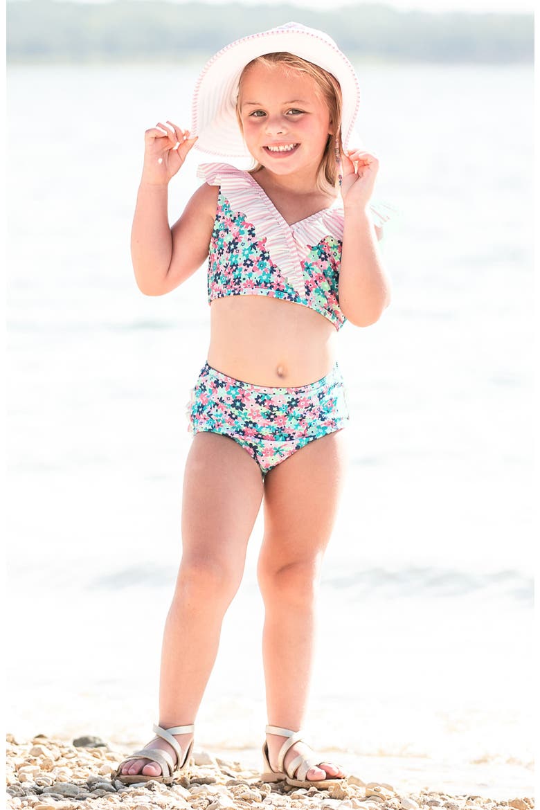 Water Lilies Two-Piece Swimsuit & Hat Set, Alternate, color, PINK