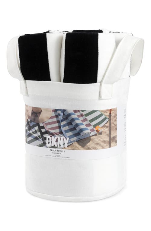 Dkny Cabana Stripe 4-piece Beach Towel Set In Black