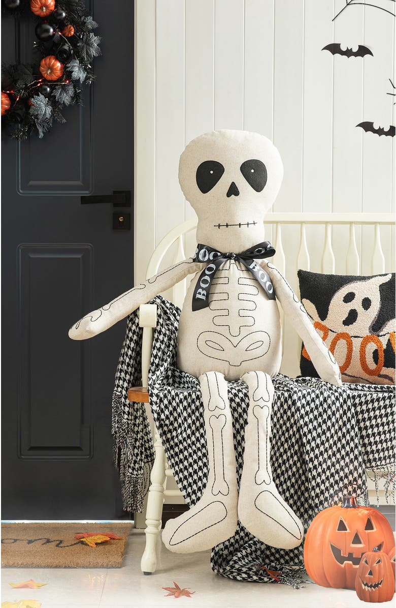 Glitzhome Fabric Halloween Skeleton Sitter Porch Decor, Alternate, color, White